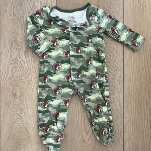 Green Camo Footed One-Piece with Character Print